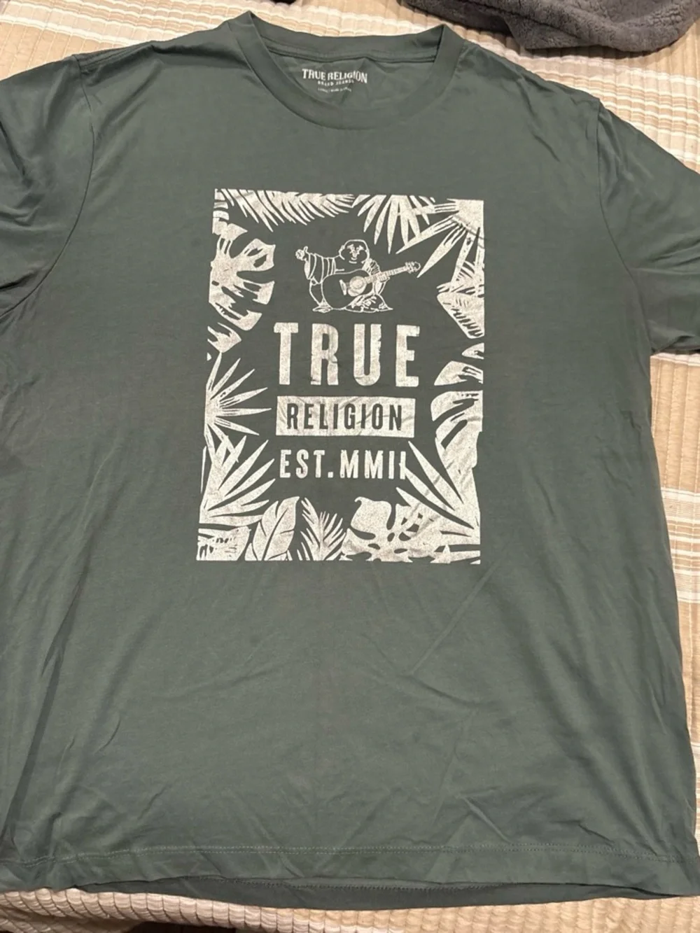 True Religion Men's Olive Green Graphic Logo Tee